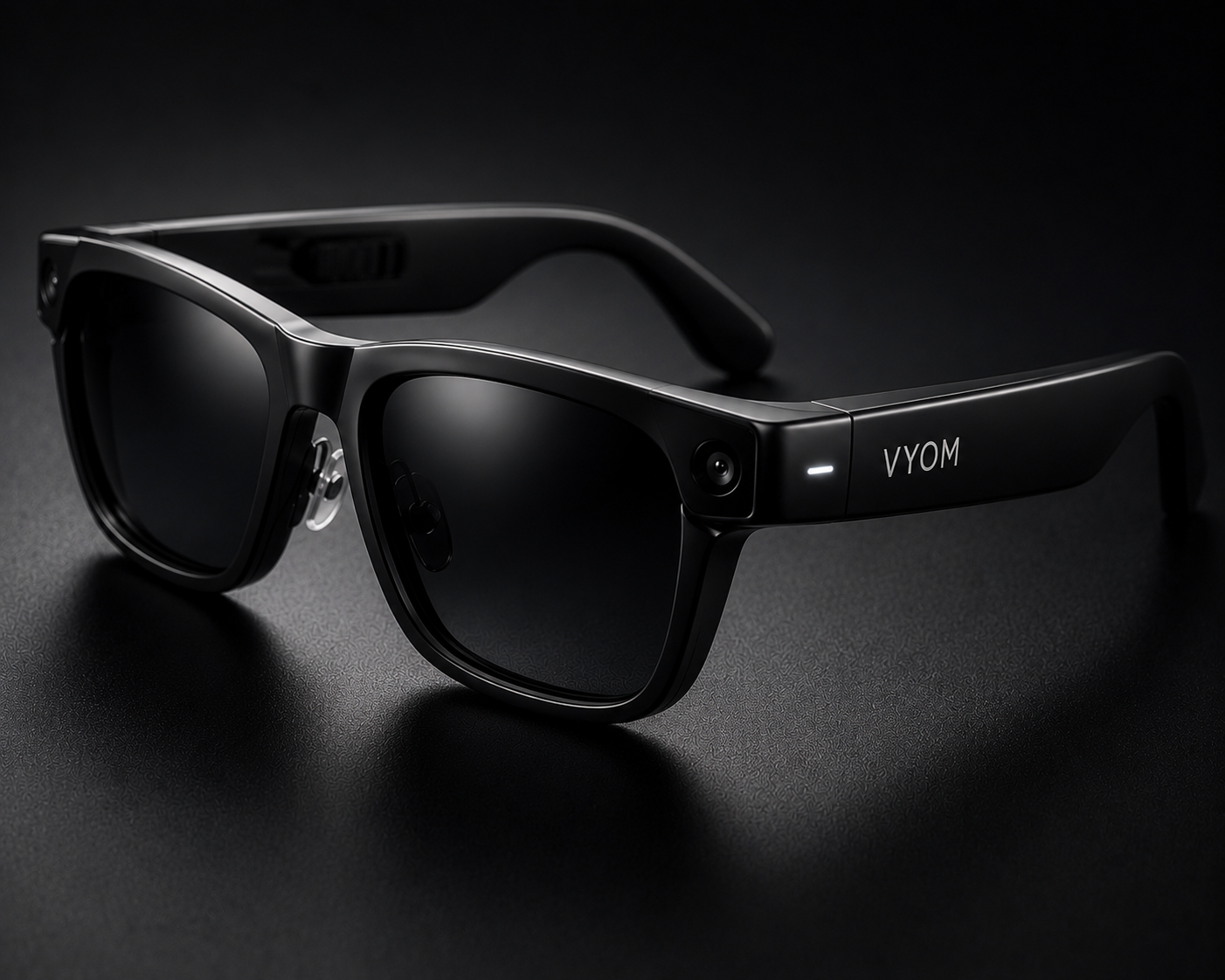 VYOM smart glasses — angled hero render